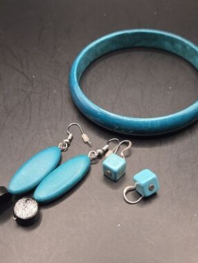 Teal Statement Jewelry Set Bangle Earrings Turquoise Style Boho